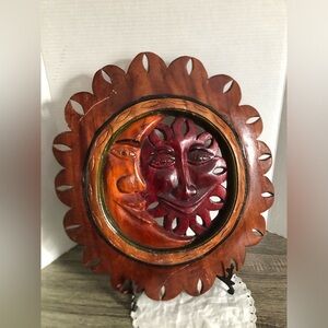 Hand Carved Wood Sun and Moon Wall Art